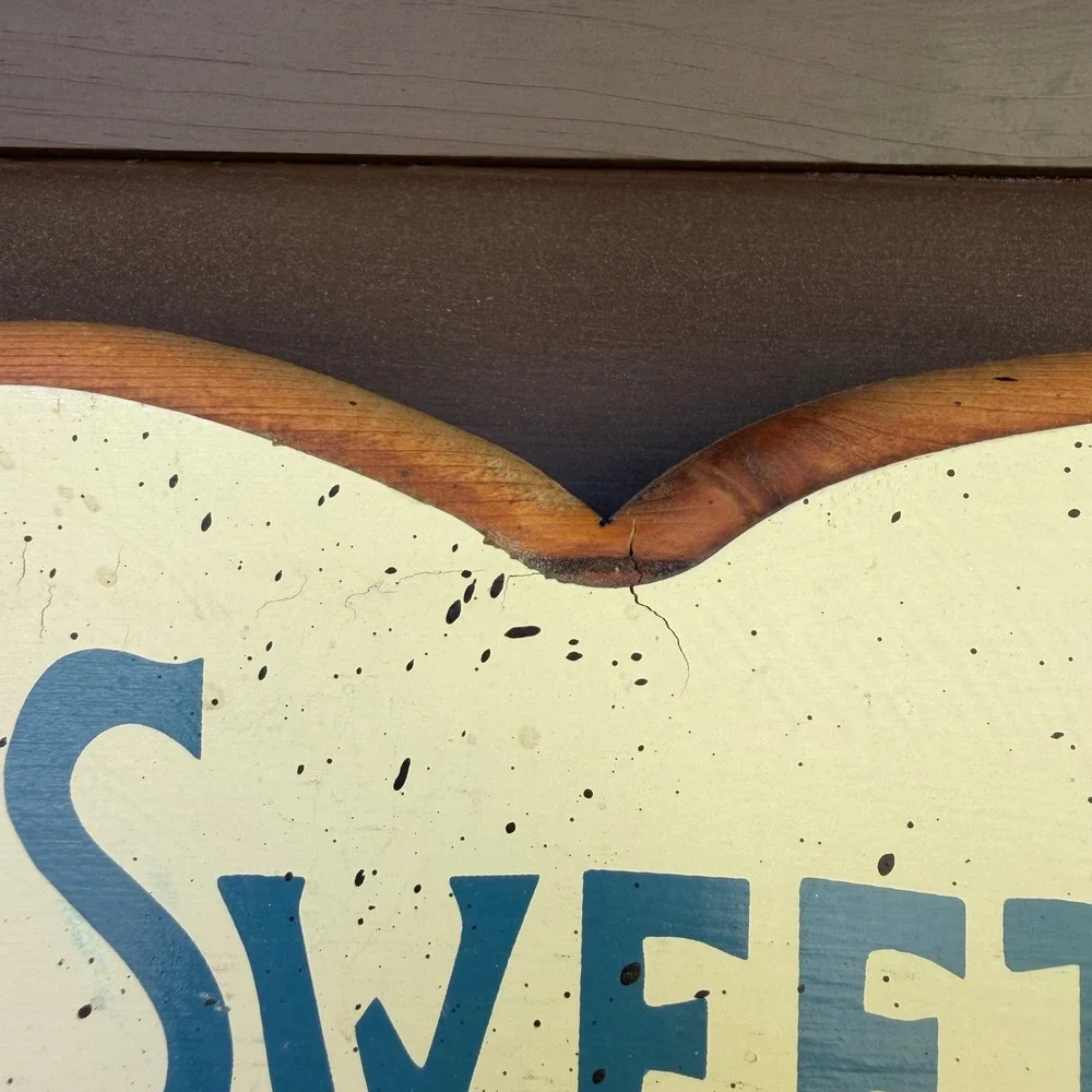 Hand Painted Wood Home Sweet Home Wall Sign Blue Pink Cream Rustic Folk Art